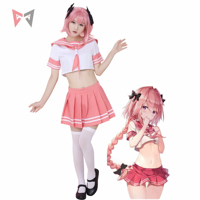 

MMGG Fate Cosplay Astolfo Cosplay Costume Short Shirt And All-around Pleated Skirt Pink Wig Stocking Hairpin Set