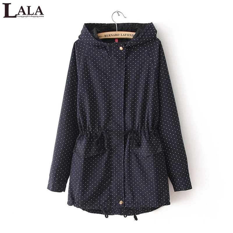 Lala 2015 otoño primavera para mujer lindo lunares Coat Trench capucha Abrigos Desigual mujer Trench Coat para coat for women|trench coat pattern mencoat and hat stand - AliExpress