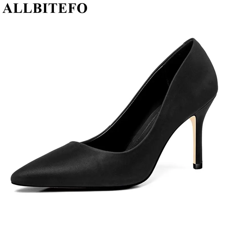 

ALLBITEFO natural genuine leather super high heel shoes wedding new ladies shoes Spring Autumn women heels zapatos mujer tacon