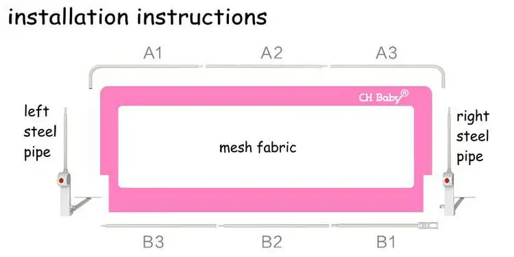 CH Baby 64 см высота детская кровать рельсы стальной каркас детская кровать барьер безопасности для общей кровати 180 см/150 см/200 см