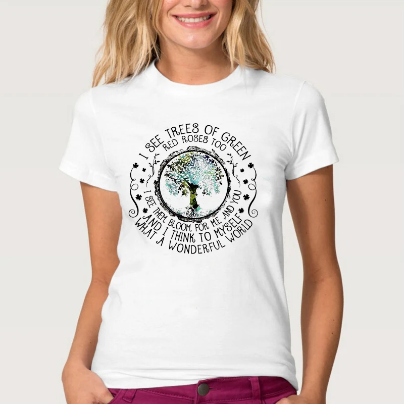 

Women Clothes Tshirt Printed Women Wonderful World Tree Short Sleeve Casual Summer Shirt T Top Female T-shirt Woman Tee