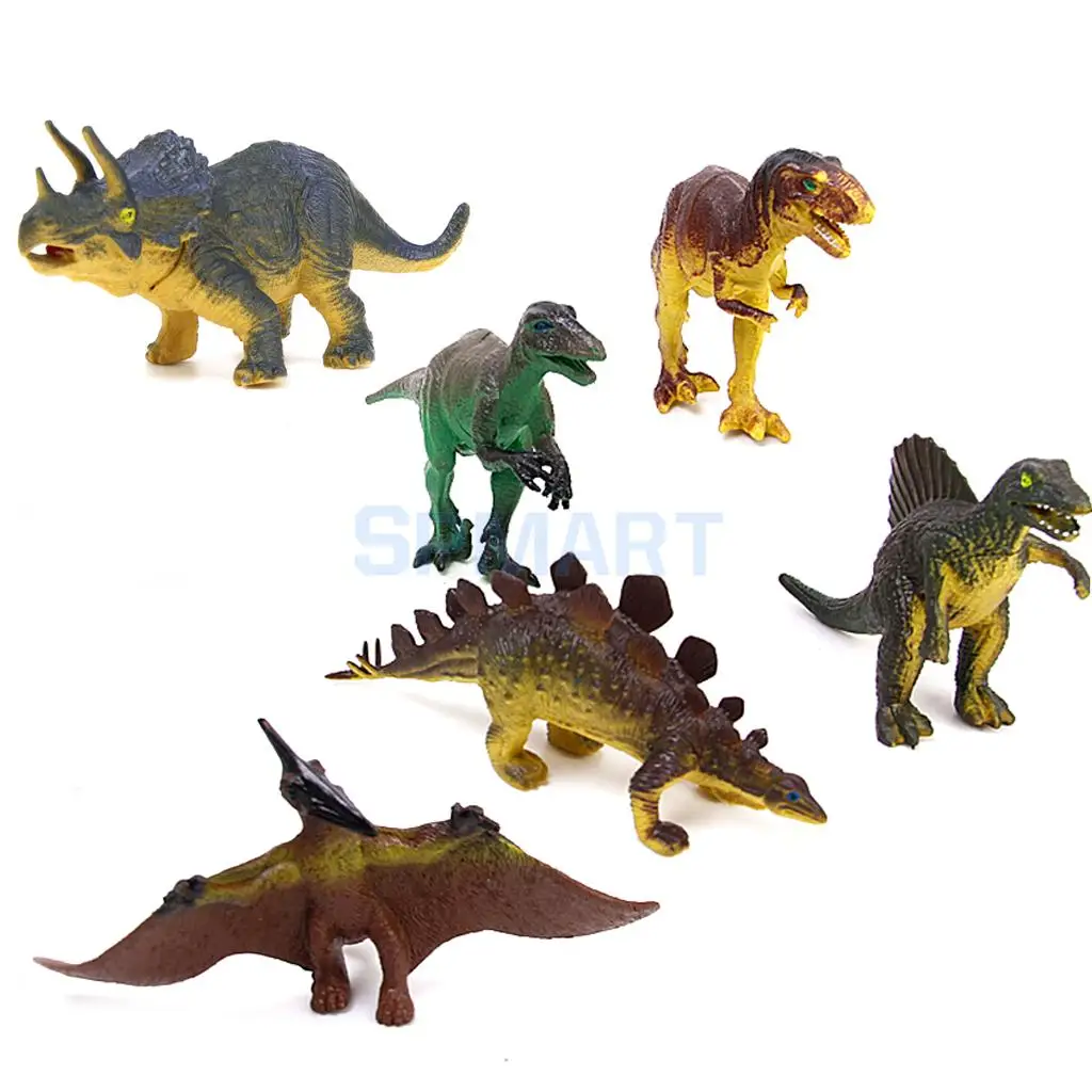 6Pcs Dinosaur Model Set Tyrannosaurus Stegosaurus Triceratops Utahraptor Spinosaurus Pterosaur Kids Children Toy Table Decor