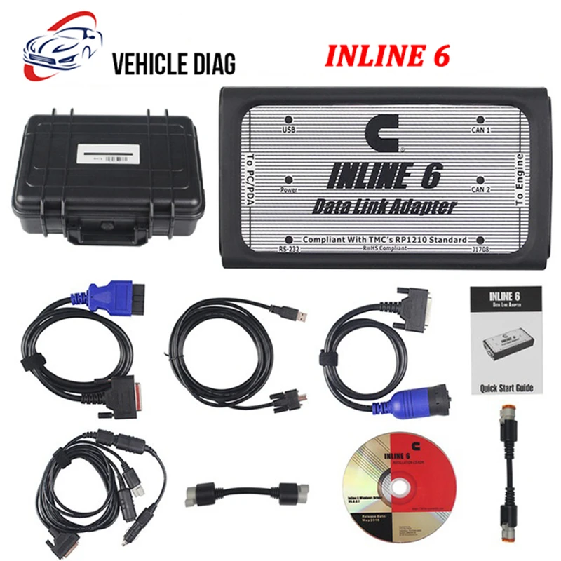 

INLINE 6 Data Link Adapter Heavy Duty Diagnostic Tool Scanner Full Set with 8 cable Truck Diagnostic interface inline 6