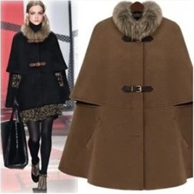 Buy Autumn Winter Fashion Wool Cape Coat Woman Fur
