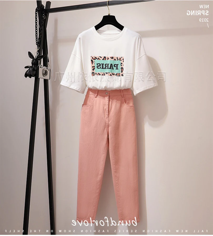

Spring and summer new style Fashion temperament t-shirt + Slim pants Korean fashion summer two-piece suit