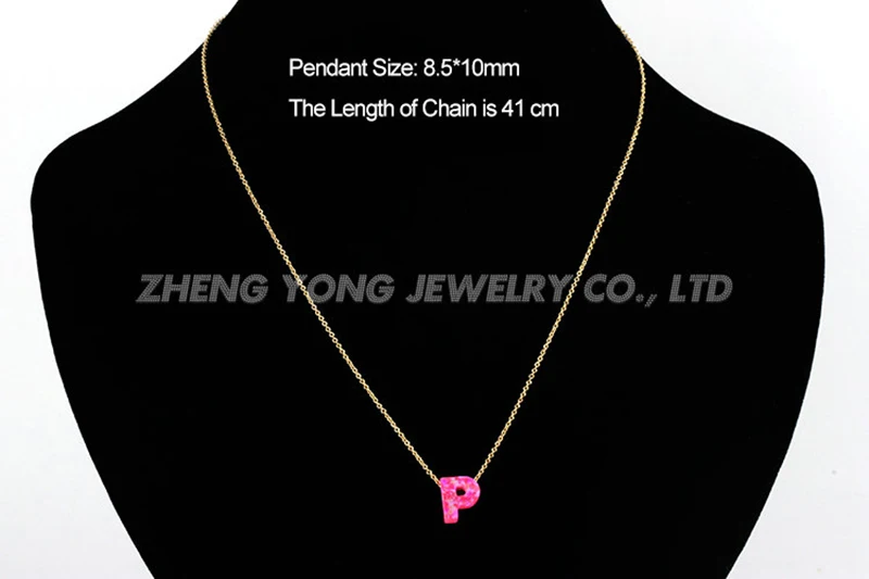 Jual Hot Sale OP55 Pink Opal Surat P Pendant Kalung Emas Warna Rantai Kalung Untuk Wanita Online Hot Sale OP55 Pink Opal Surat P Pendant Kalung Emas Warna Rantai Kalung Untuk Wanita