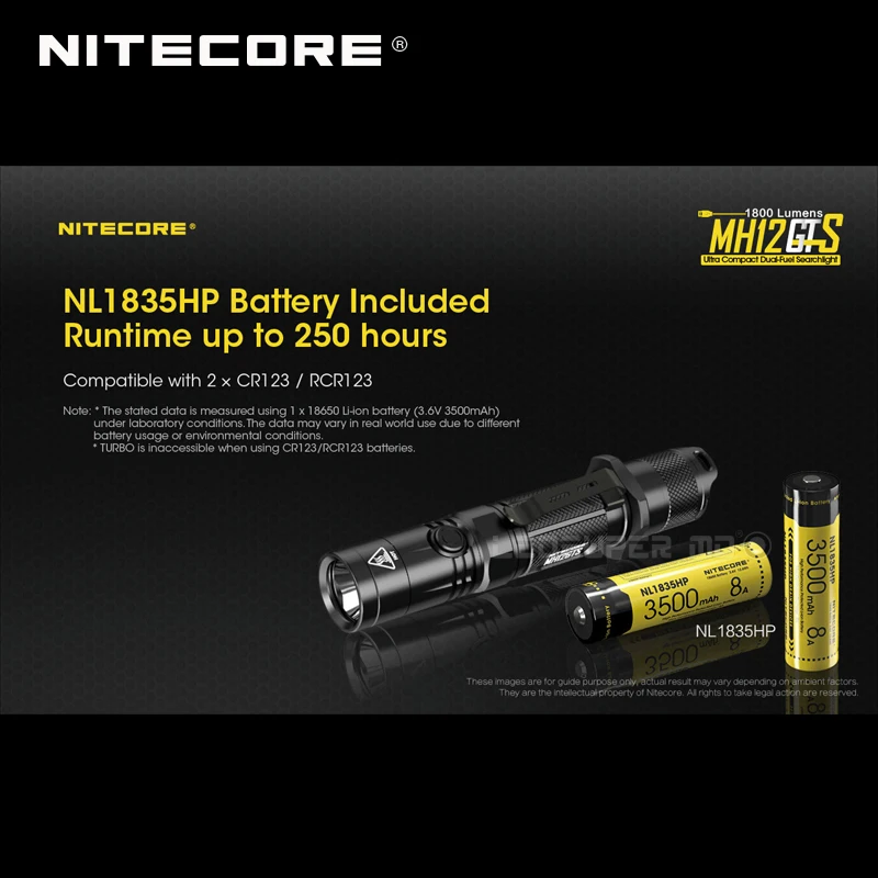 Многофункциональная гибридная серия Nitecore MH12GTS ультра компактная двухтопливная usb зарядка 1800 люмен прожектор фонарик с батареей