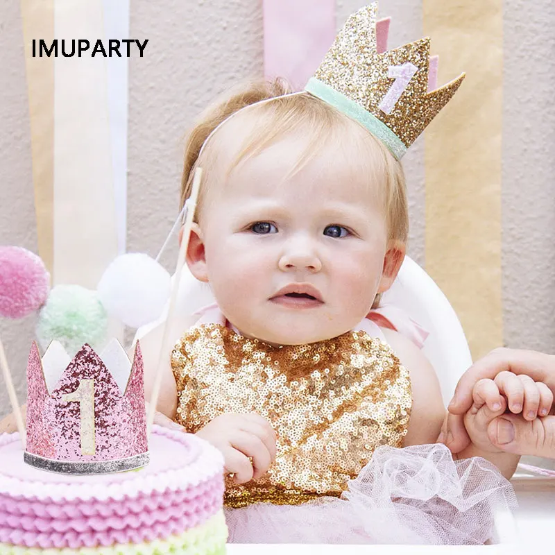 

Happy First Birthday Party Hats Decor Cap One Birthday Hat Princess Crown 1st 2nd 3rd Year Old Number Baby Kids Hair Accessory