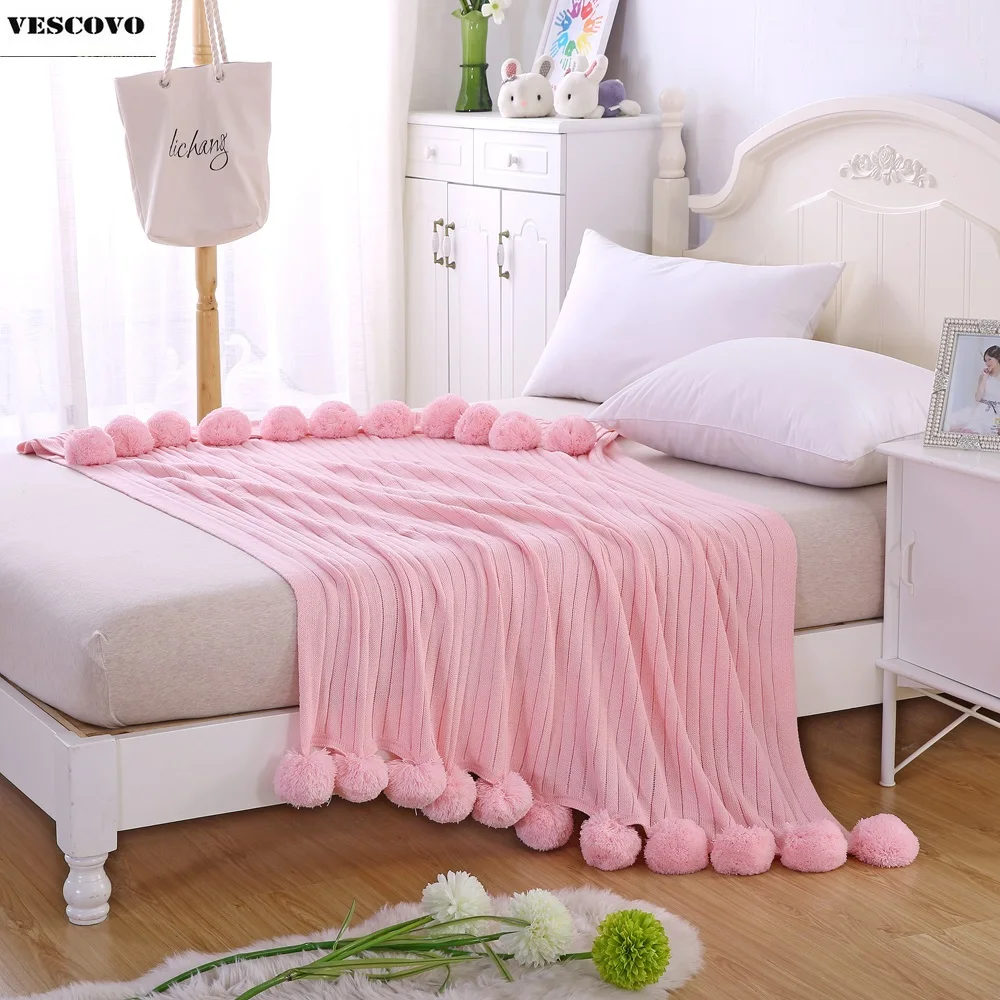 

100% cotton Pom Crochet Thread Blankets with pom pom For Babies Adults Twin queen Size Bed