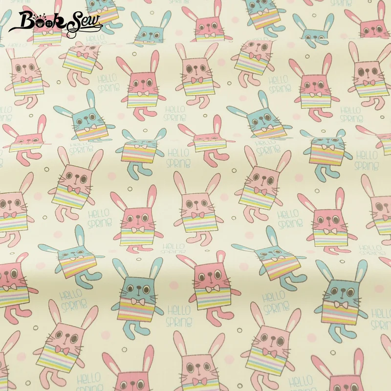 Booksew Dolls Lovely Blue And Pink Rabbits Pattern Cotton Twill Fabric Meter For Sewing Curtains Pillows Quilting | Дом и сад