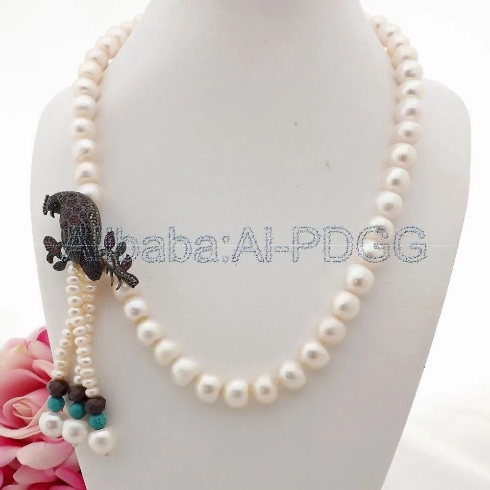 

22" White Rondelle Pearl CZ Pave Pendant Necklace