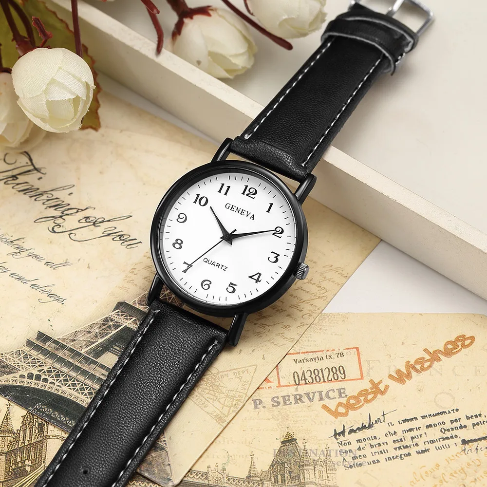 Прямая поставка Модные Geneva часы Женские Простые аналоговые кожаные кварцевые наручные часы Роскошные Брендовые женские часы и Ff