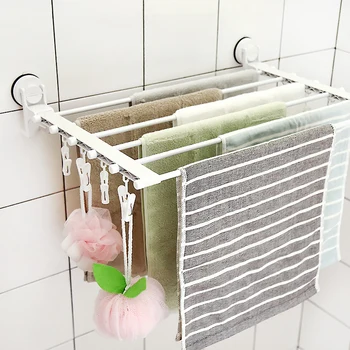 

Foldable Drying Rack with Clips Wind-proof ClothesTowel Hanger Sucker Towel Orgnizer Rack High Quality ABS 5kg Bearing
