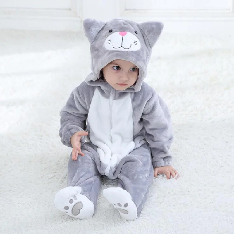 Baby Pokemon Kigurumi Pajamas Clothing Newborn Infant Romper Onesie Animal Anime Costume Outfit Hooded Winter Jumpsuit - Цвет: grey cat