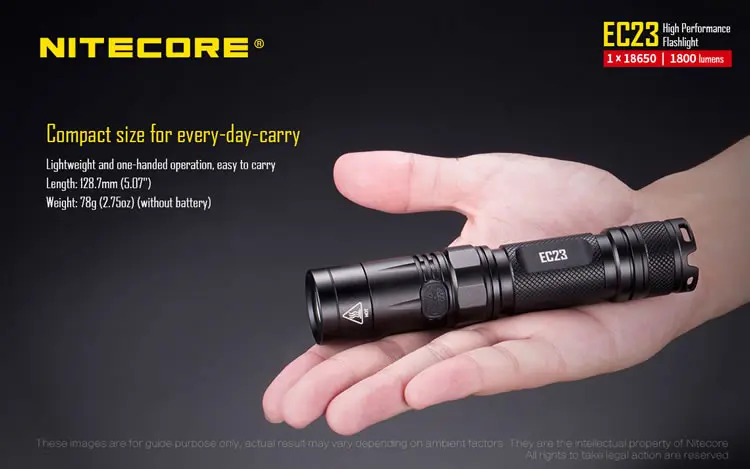 Lanterna com 18650 Nitecore Cree e2 1800 lm Led Lanterna Feixe Distância 255 Metro Luz Bateria Inteligente Tocha Ec23 Xhp34 hd 1 Nitecore ec23 cree xhp34 hd e2 1800