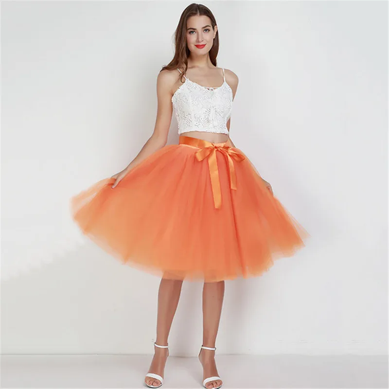 

7 Layers 65cm Fashion Tulle Skirt Pleated Tutu Skirts Womens European Petticoat Bridesmaids Vintage Midi Skirt Jupe Saias faldas