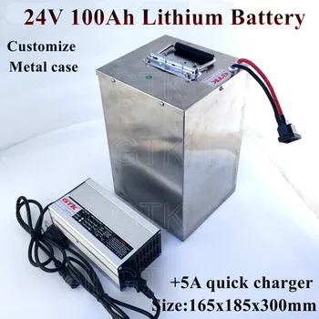 

US EU RU AU 24V 100AH Lithium battery 80A BMS power 2000w li-ion 100Ah battery for RV EV scooter solar storage +quick 5A Charger