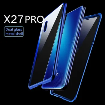 

Magnetic Adsorption Flip Phone Case for VIVO X27 PRO Magnet Metal Cases Front Tempered Glass Back Cover for X27 pro
