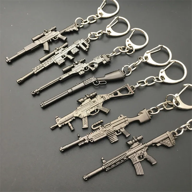 

2018 Hot Game 16 Styles PUBG CS GO Weapon Keychains AK47 Gun Model 98K Sniper Rifle Key Chain Ring for Men Gifts Souvenirs 6CM