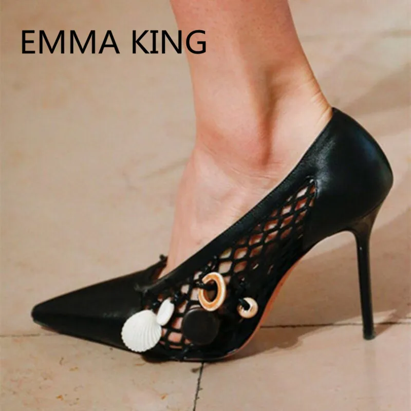

Side Mesh Unique Design Gladiator Pumps For Women Pointed Toe Shallow Thin Heel Slip On Ladies Runway Shoes Woman Sexy High Heel