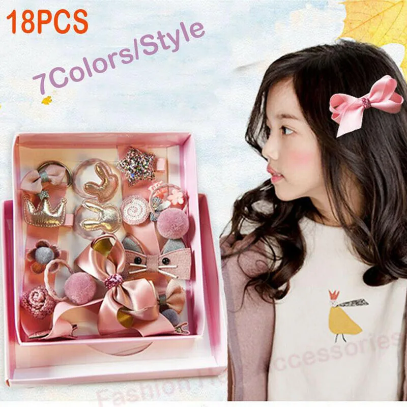 

18PCS Baby Girls Grosgrain Hair Clips Hair Rope Infant Kids Accessories Set Headwear Cute Lovely Princess Birthday Gifts New