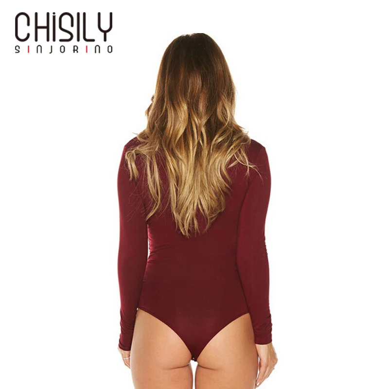 CHISILY SINJORINO Lace Up Deep V Sexy Bodysuit Women Overalls Female Streetwear Culbwear Long Sleeve Solid Red White Green