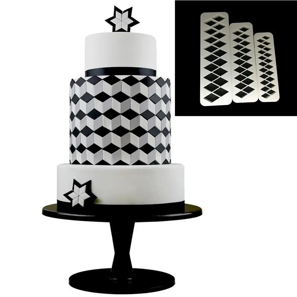3 шт квадратные геометрические Формочки помадка Формочки для печенья геометрические формы для торта формочки для украшения торта инструменты для выпечки 6 видов конструкций - Цвет: B