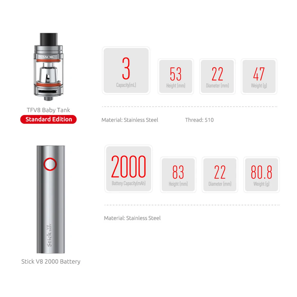 SMOK Stick V8 Детский комплект электронная сигарета EGO AIO испаритель кальян TFV8 детский
