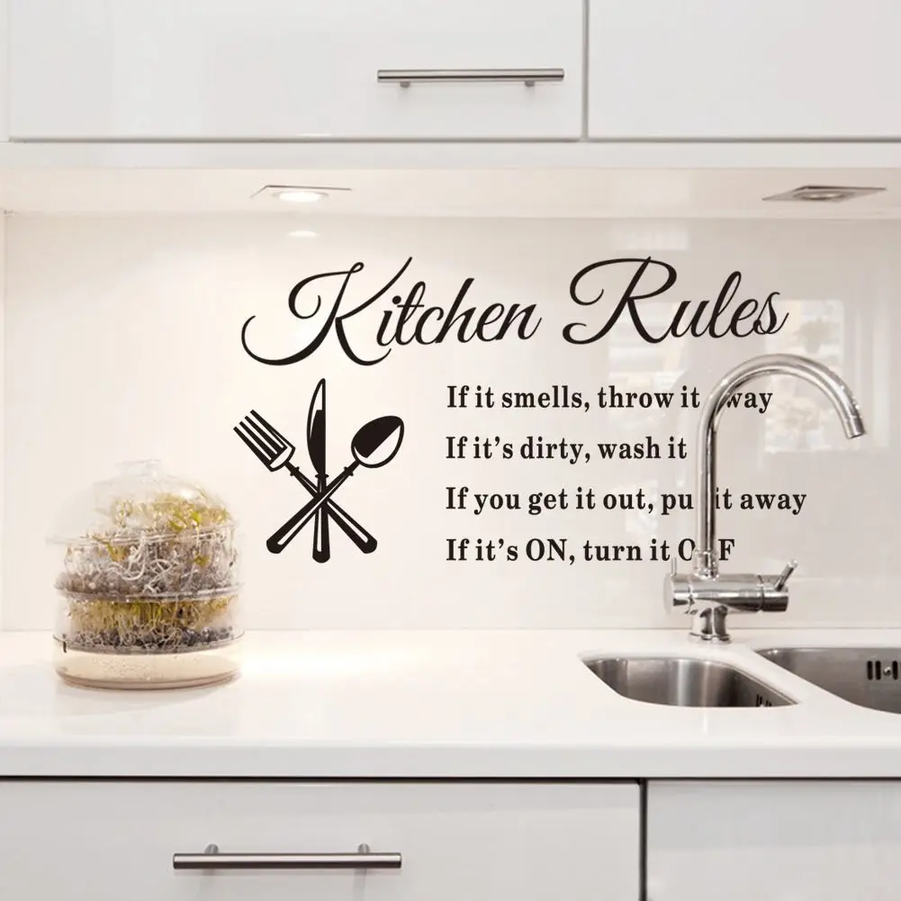 Black Kitchen Rules Wall Sticker Home Wall Decals Vinyl Art Room Decor