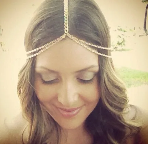

2016 New Fashion plated Gold Head Chain Pieces Women Boho Headpiece Headband Metal Chain Hair Head Wrap Jewelry
