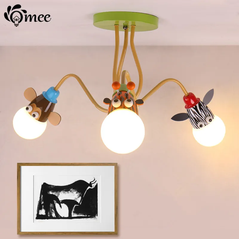 Освещение для детской комнаты, современный подвесной светильник с 3 головками в виде животных, светодиодный светильник для детской спальни для гостиной, украшение для потолка, лампы