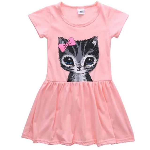 2017 New Short Sleeves Cat Dresses Kid Girls Children Princess Dress
