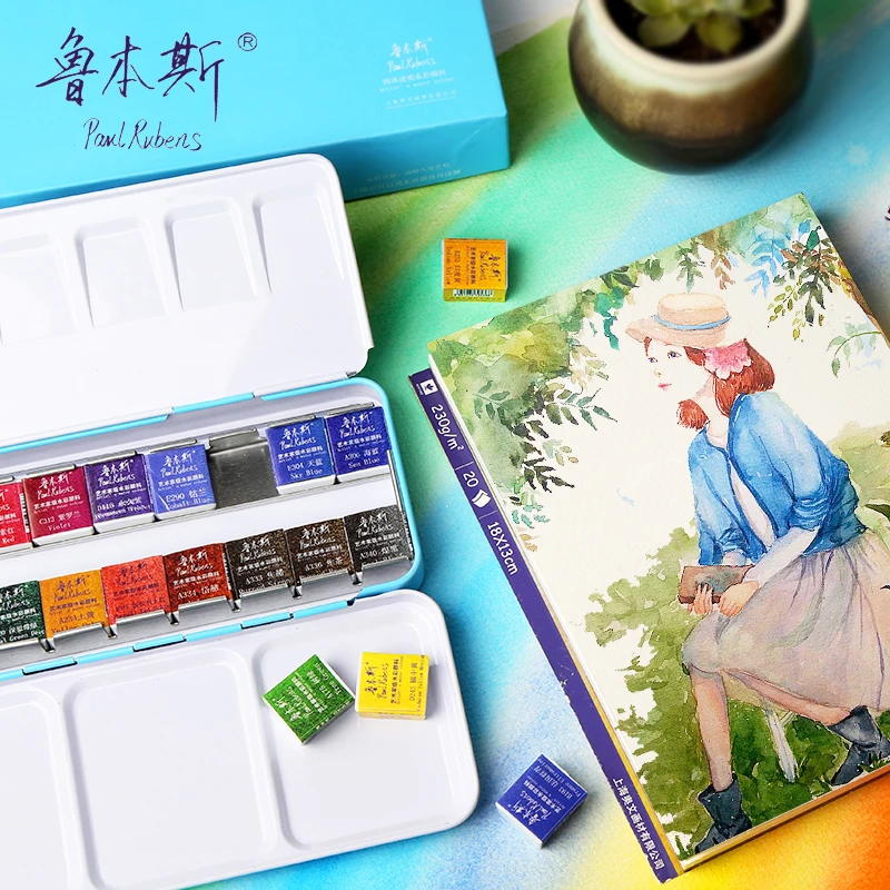 Buy Paul Rubens 24Colors Solid Watercolor Paint Set Iron Box Bright