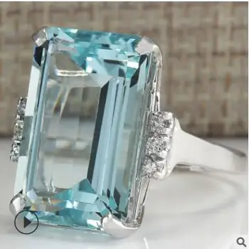 

Luxury Bridal Ring Big Blue CZ Cubic Zircon Stone Rings For Women Bijoux Anel Femme Silver Wedding Engagement Rings Jewelry Gift