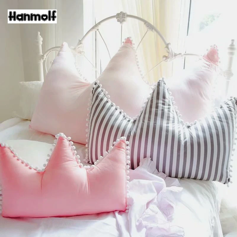 

Crown Stuffed Pillow Cotton Soft Pillow Stripe/Pink/Dark Pink Sofa Chair Decor Crown Shaped Pillow Throw Pillow Washable S/M