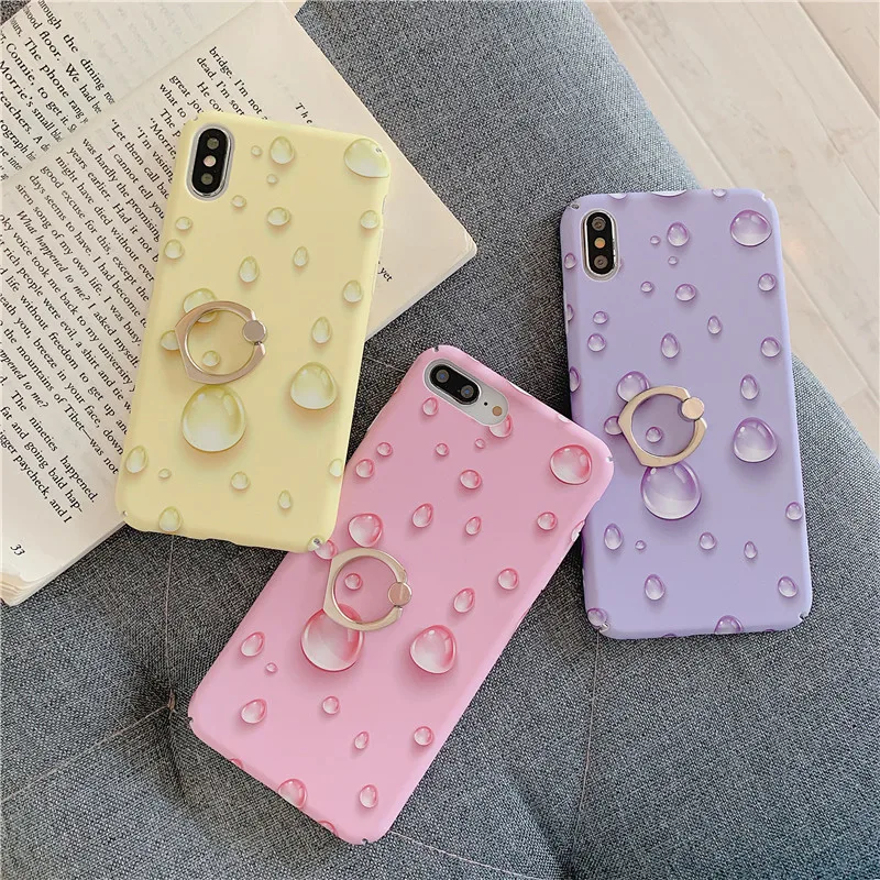 

Personality Water drops pattern Phone CaseFor iPhone X XR XS Max 6 6S 7 8 Plus Case With 360 Phone Ring Holder Hard Back Cover