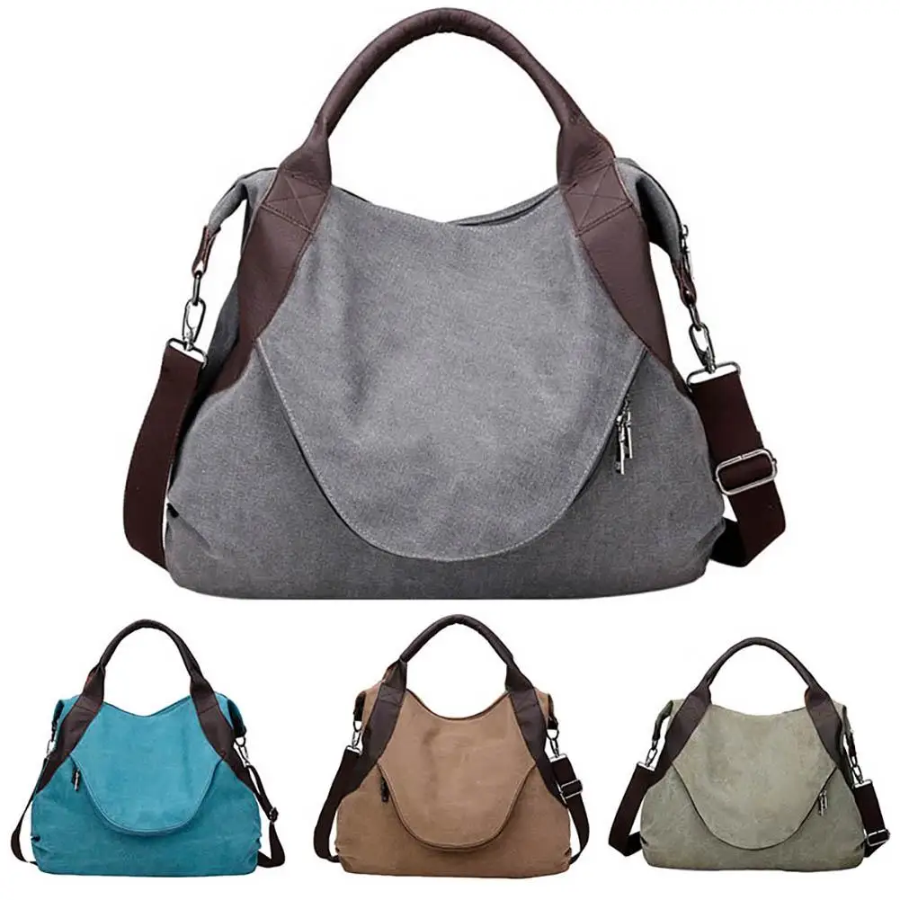 

Retro Women Solid Color Faux Leather Patchwork Large Capacity Shoulder Bag Tote