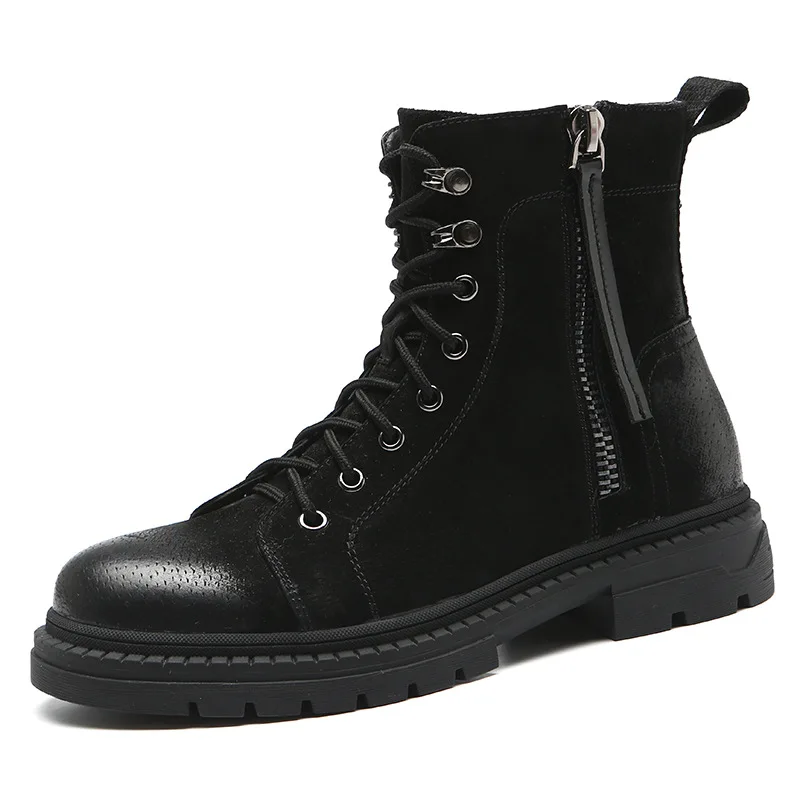 

Fashion novel and unique black male riding boots high to help England western style motorcycle boots men's retro Martin boots