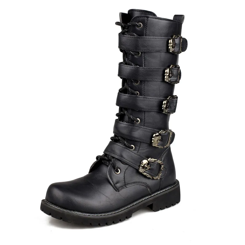 

Men Boots Autumn Winter Shoes Men Fashion Punk Motorcycle Boot Lace-up Boots PU Leather Male Botas Working Boots Men Shoes