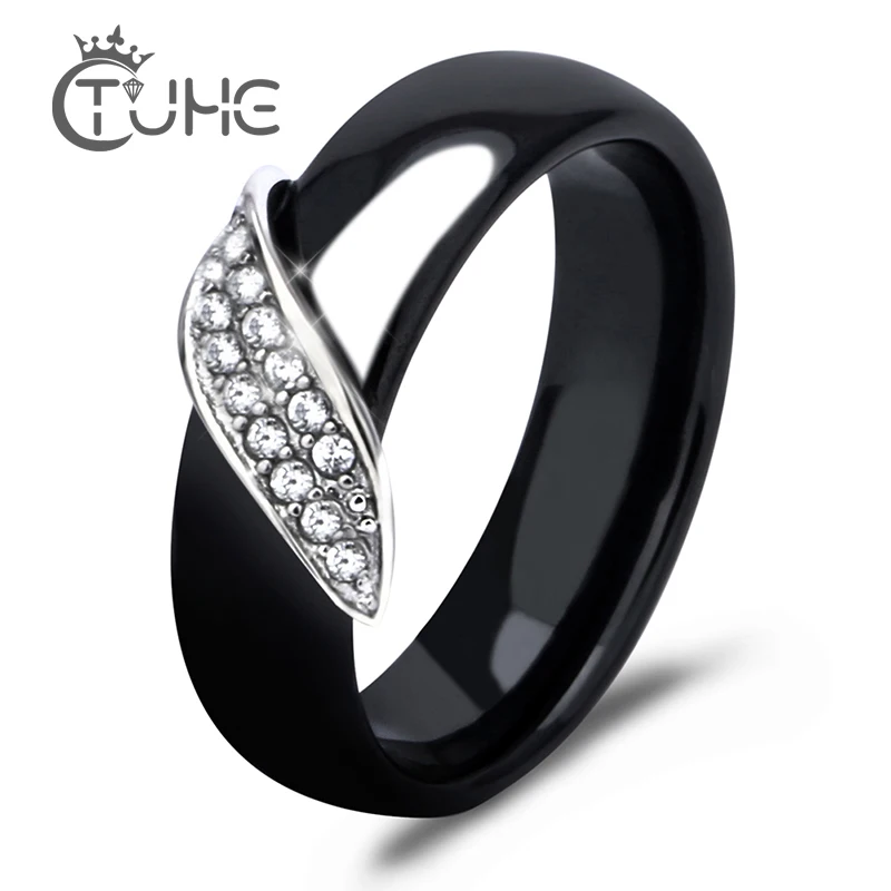 Beauty-OU Single Fine Ring Titanium Steel Material Inlaid Transparent Black Fashion Trendy Ring for Women Jewelry Gift,5,Clear,Rose Gold