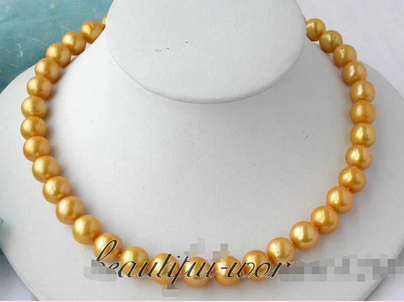 

FREE SHIPPING * z2448 Stunning 17" 12mm gold round freshwater pearl necklace