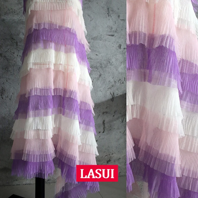 

LASUI Classical Romantic Pastel fabric mesh lace Pompon yarn fabrics 10 layers net Skin-friendly soft DIY for cake skirt T0001-3