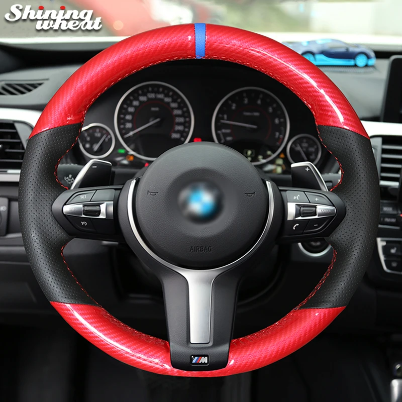 

Red PU Carbon Fiber Car Steering Wheel Cover for BMW F87 M2 F80 M3 F82 M4 M5 F12 F13 X1 F48 M6 F85 X5 M F86 X6 M F33 F30 M Sport