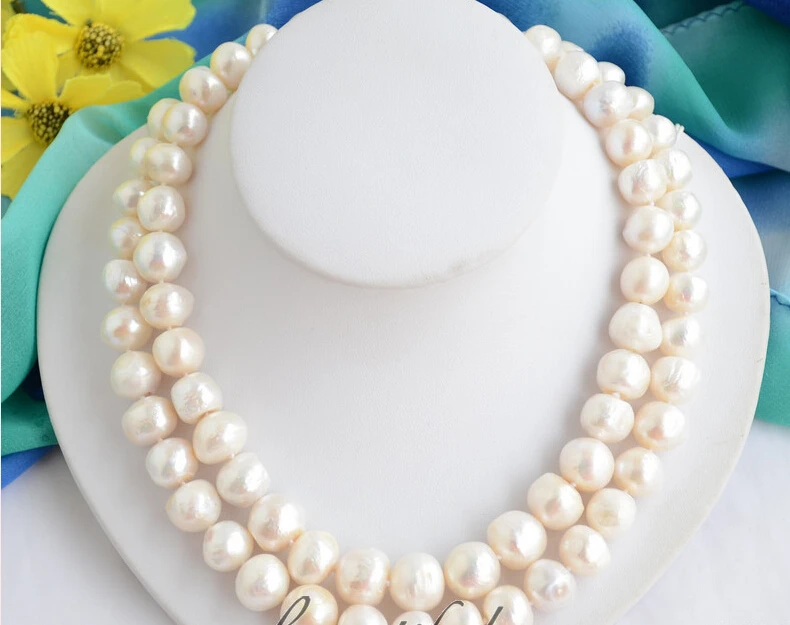 

Z6556 2strands 15mm white baroque freshwater cultured pearl necklace (A0501)