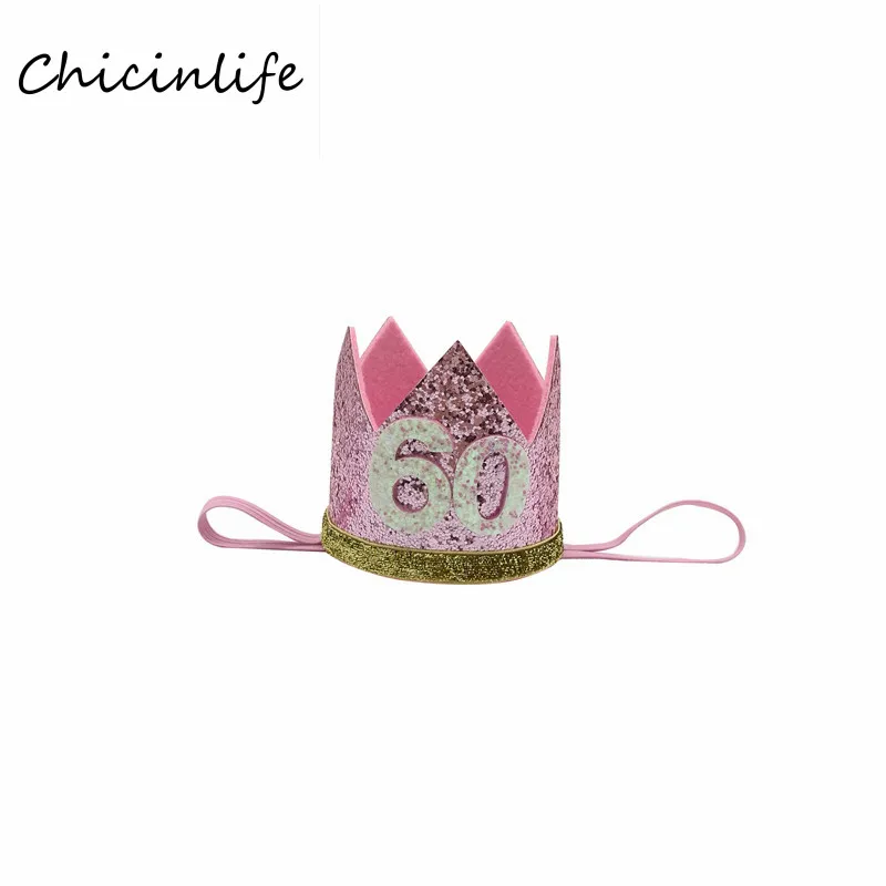 Chicinlife 1 шт. 30 40 50 60 Корона повязка Adlut День рождения украшение шляпа День рождения Юбилей поставки - Цвет: Pink 60