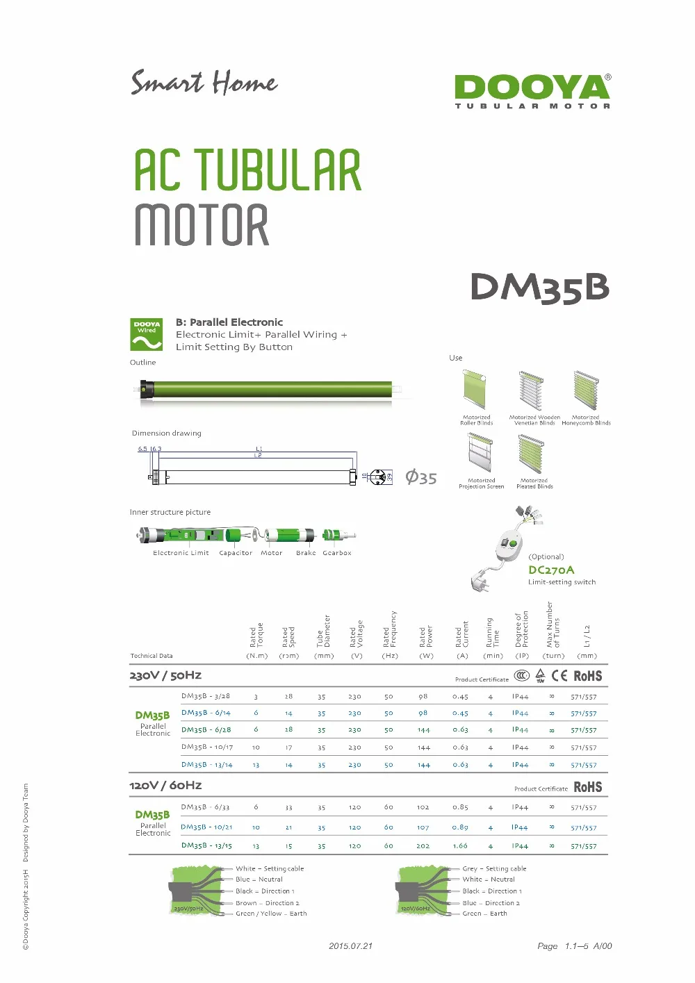 Dooya трубчатый двигатель DM35S DM35SL малошумная версия DM35B с одним каналом/15 каналов, 50 мм трубка для рольставни