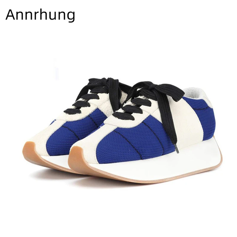 

Mixed Color Platform Shoes Woman Air Mesh Cross-tied Flats Fashion Outdoor Shoes Patchwork Chunky Sneakers Zapatos De Mujer