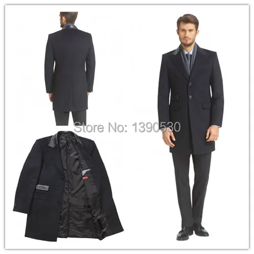 Новое поступление, зимние классические черные мужские длинные 3 пуговицы с контрастным кожаным задним цветом и небольшой карман, подгонянное шерстяное пальто