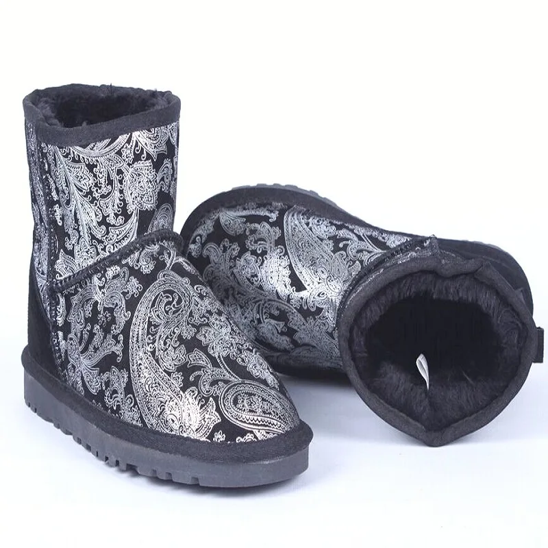 

Snow Boots Women Fashion Waterproof Shoes Warm Fur Plush Winter Mid Calf Casual Solid Gold Slip on Flats Big Size 45 Hot Sale