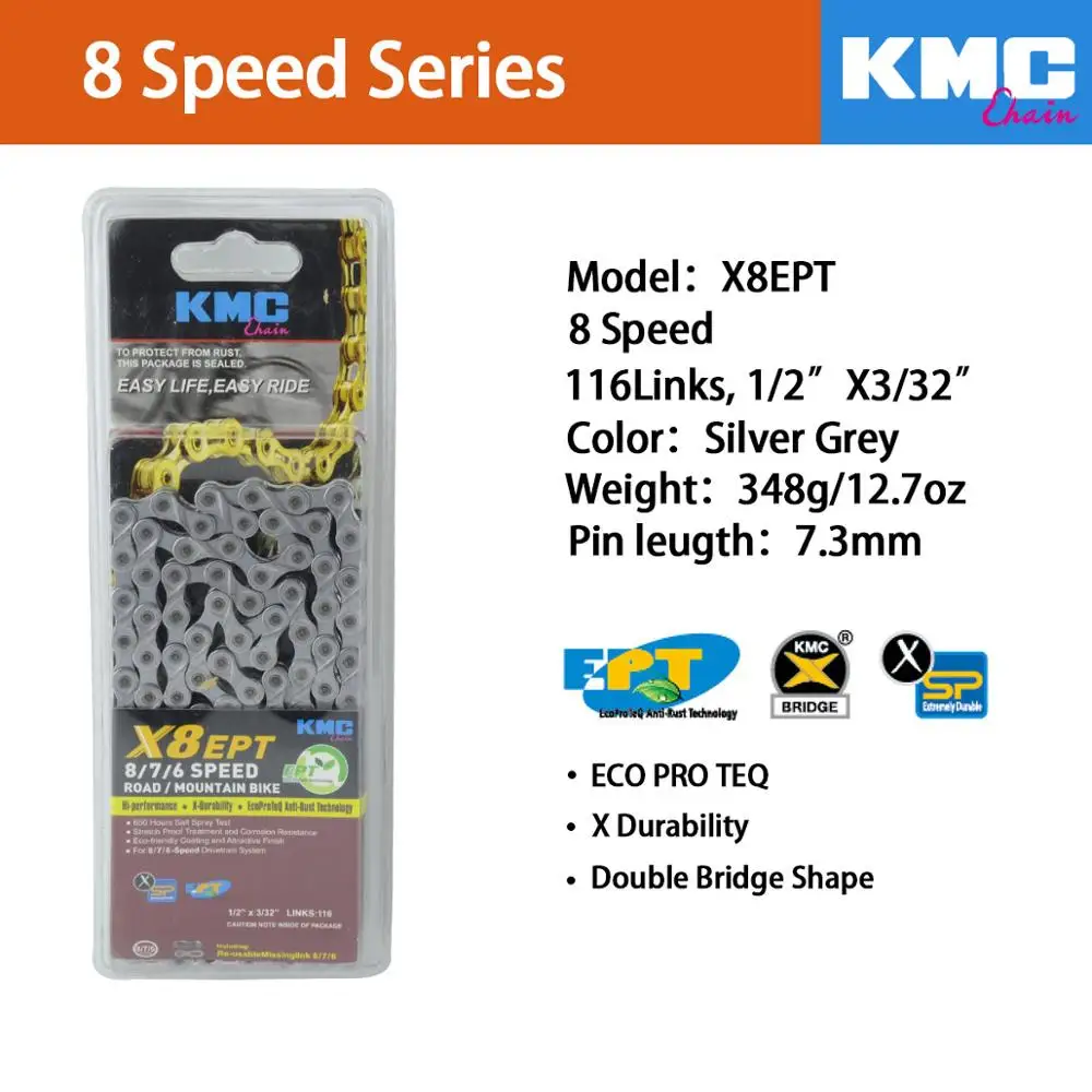 Цепь KMC X8 X9 X10 X10 EPT X9L X10L X11LBike 9S 10S 11S Gold для MTB/шоссейного велосипеда fo Shimano/SRAM 8 9 10 11 speed 116L/цепной велосипед - Цвет: X8EPT